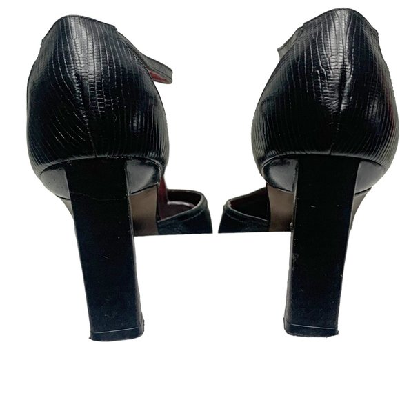 LAUREN Ralph Lauren Reptile Embossed Leather T-Strap Heels - Picture 5 of 11